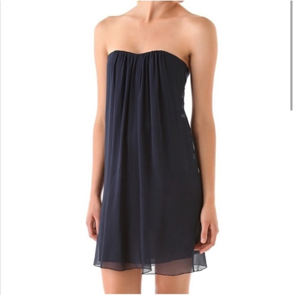 Alice + Olivia Jazz Center Drape Navy Strapless Dress Size Small